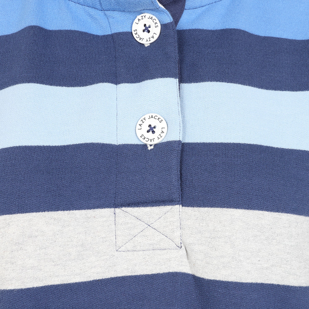 Striped Button Neck in Winter Blues by Lazy Jacks