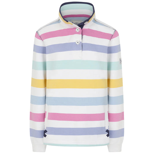 Lazy Jacks Ladies Striped Button Neck Sweatshirt - Watercolours