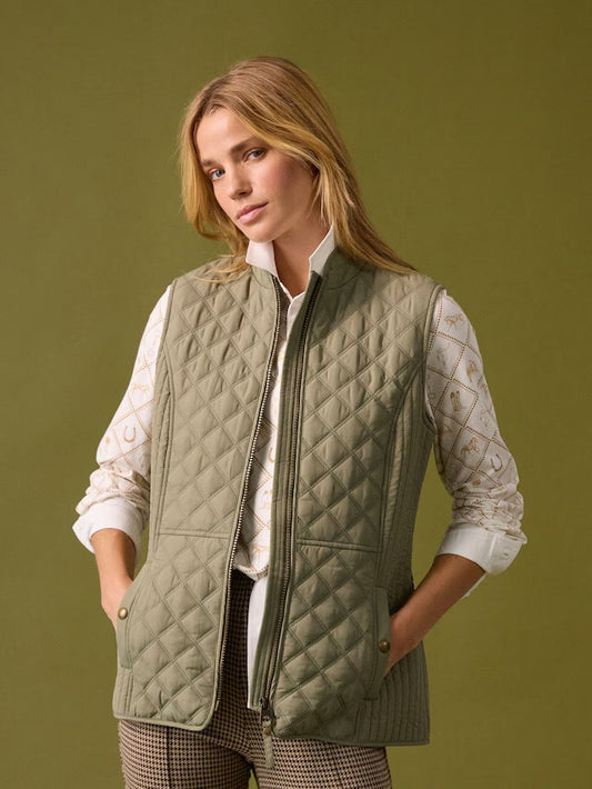 Joules Minx Sage Green Showerproof Diamond Quilted Gilet