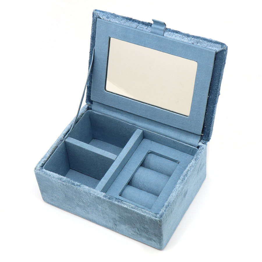 POM Dusky Blue Velvet Jewellery Box with Robin