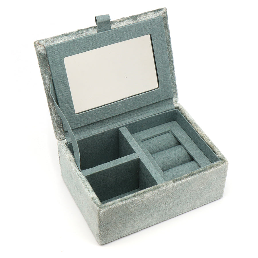 POM Dusky Blue Velvet Jewellery Box with Highland Cow