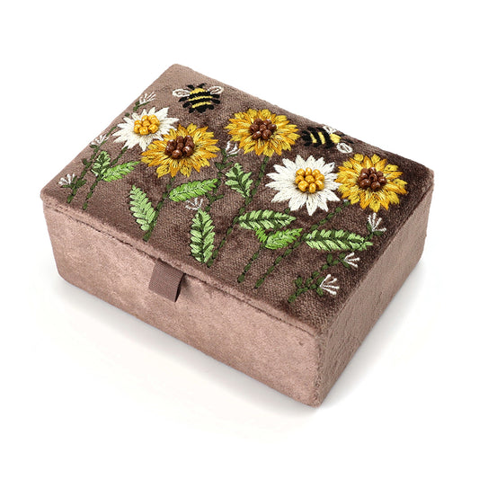 POM Cocoa Velvet Sunflowers Jewellery Box