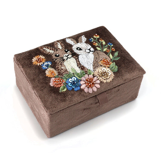 POM Cocoa Velvet Bunnies Jewellery Box