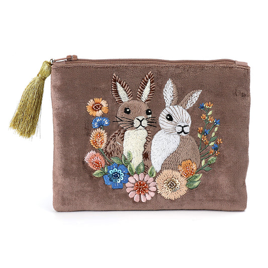 POM Cocoa Velvet Bunnies Zip Purse