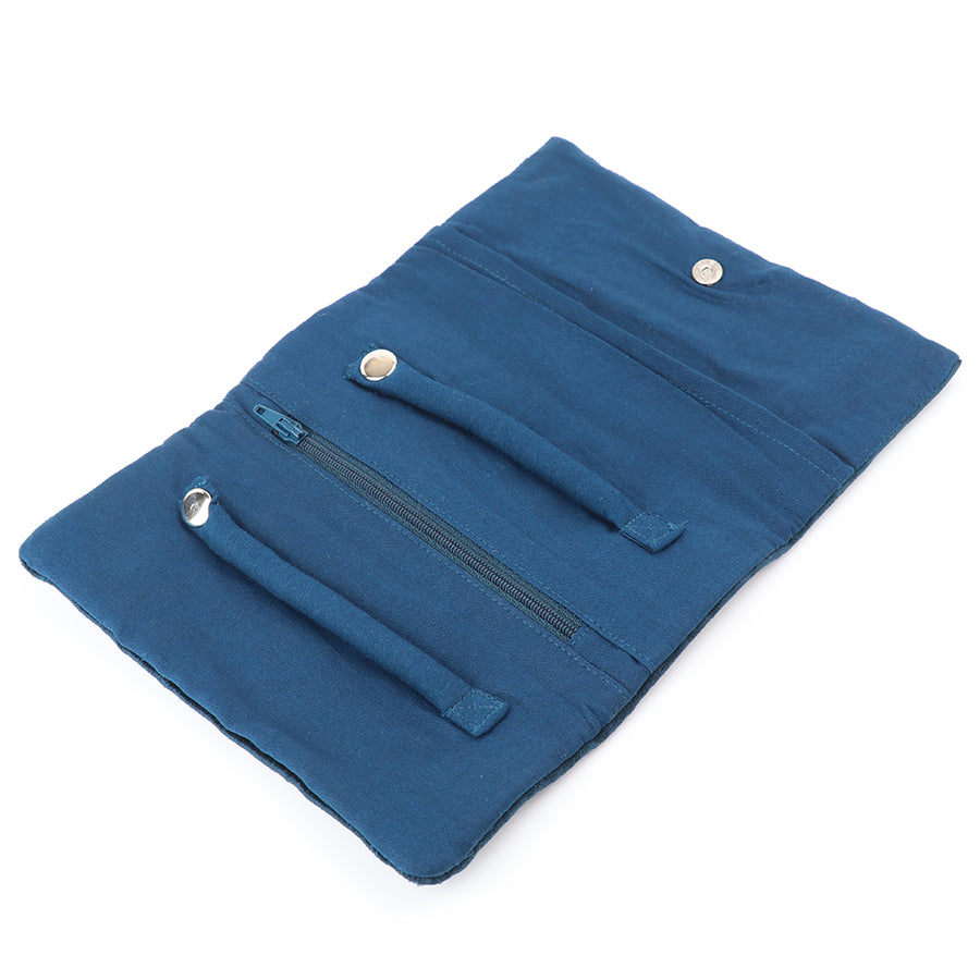 POM Navy velvet Embroidered Sealife Jewellery Roll