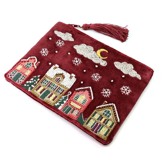 POM Wine Embroidered Velvet Purse with Winter Street