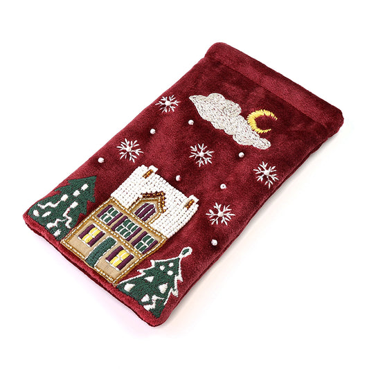POM Wine Velvet Winter Street Embroidered Glasses Case