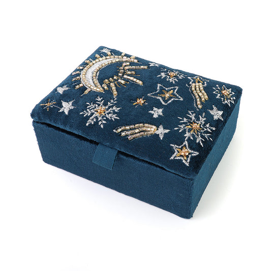 POM Teal Embroidered Jewellery Box with Celesial Motifs