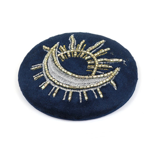 POM Teal Embroidered Mirror with Celesial Motifs