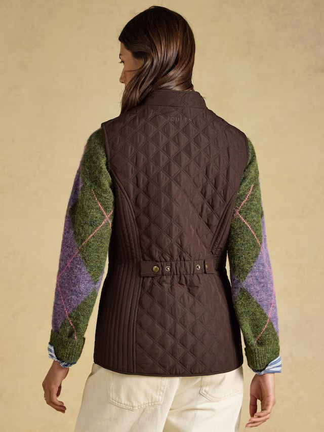 Joules Minx Chocolate Brown Showerproof Diamond Quilted Gilet