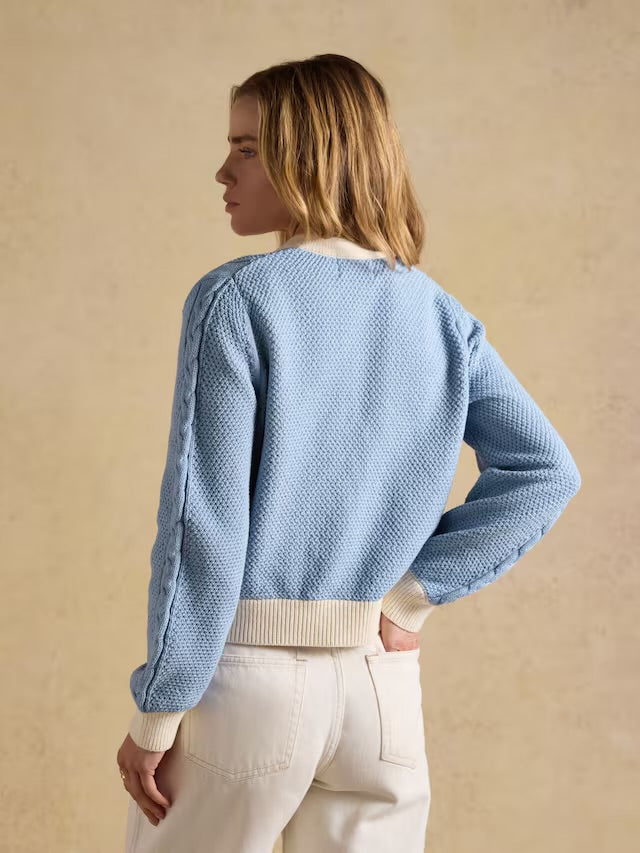 Joules Blue V-Neck Cotton Cable Knitted Cardigan