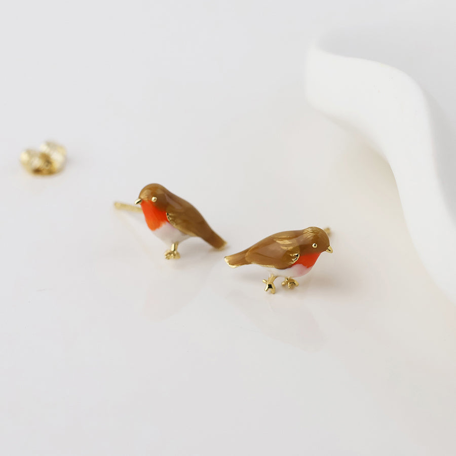 POM Robin golden enamel robin earrings