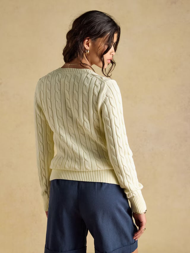 Joules Cream Classic V-Neck Cotton Cable Knit Jumper