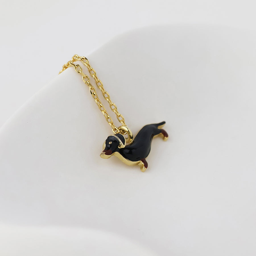 POM Gretchen golden enamel dachshund necklace