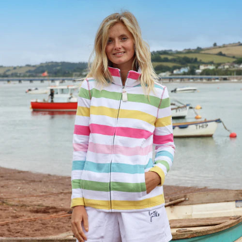 Lazy Jacks Ladies Striped Full Zip Sweatshirt - Brights