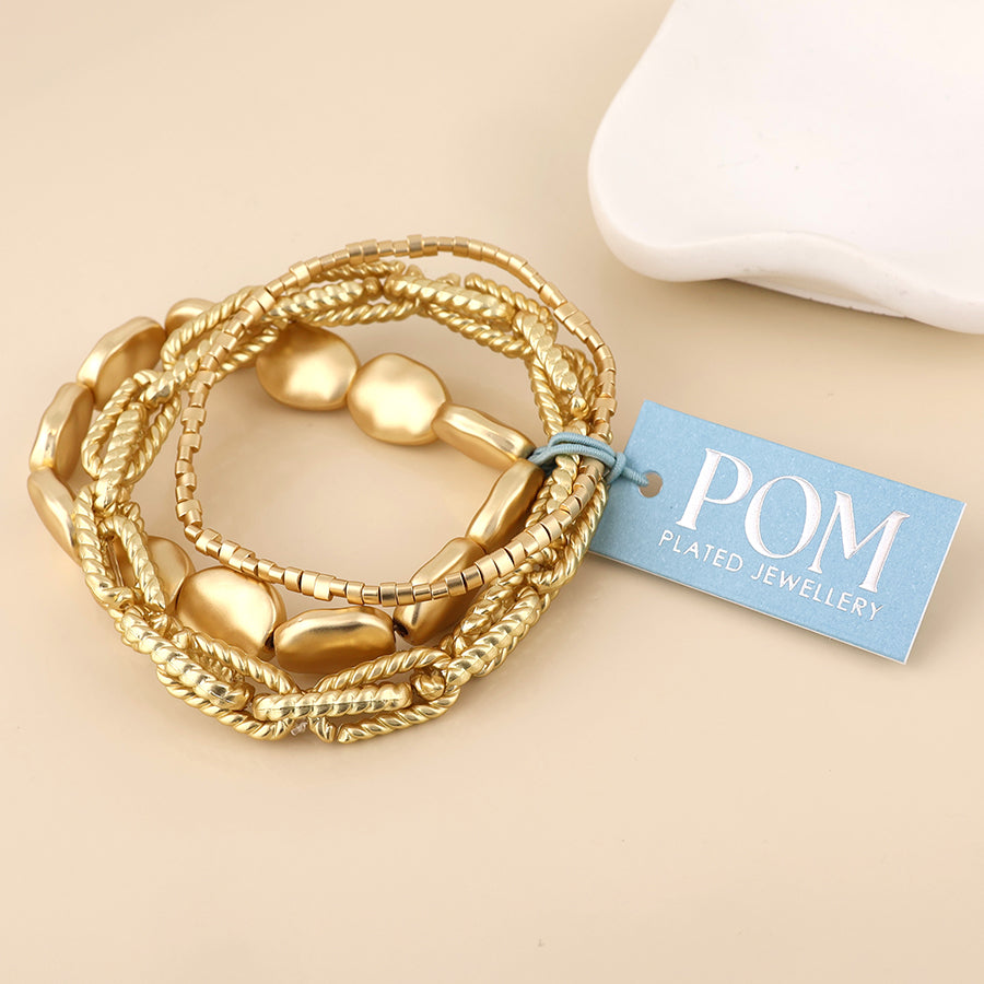 POM Ravel faux gold plated matt finish triple mixed bracelet set