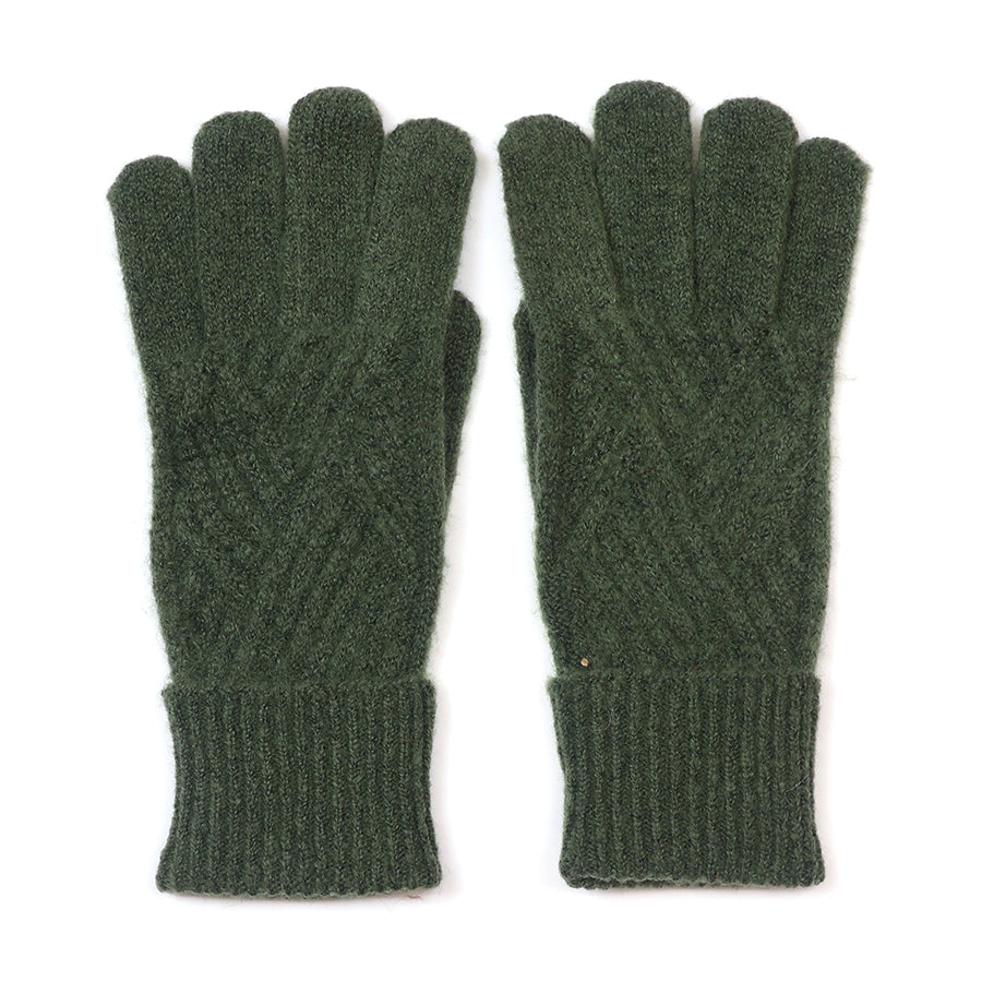 POM Charlotte Recycled Blend Cable Knit Gloves in Moss Green