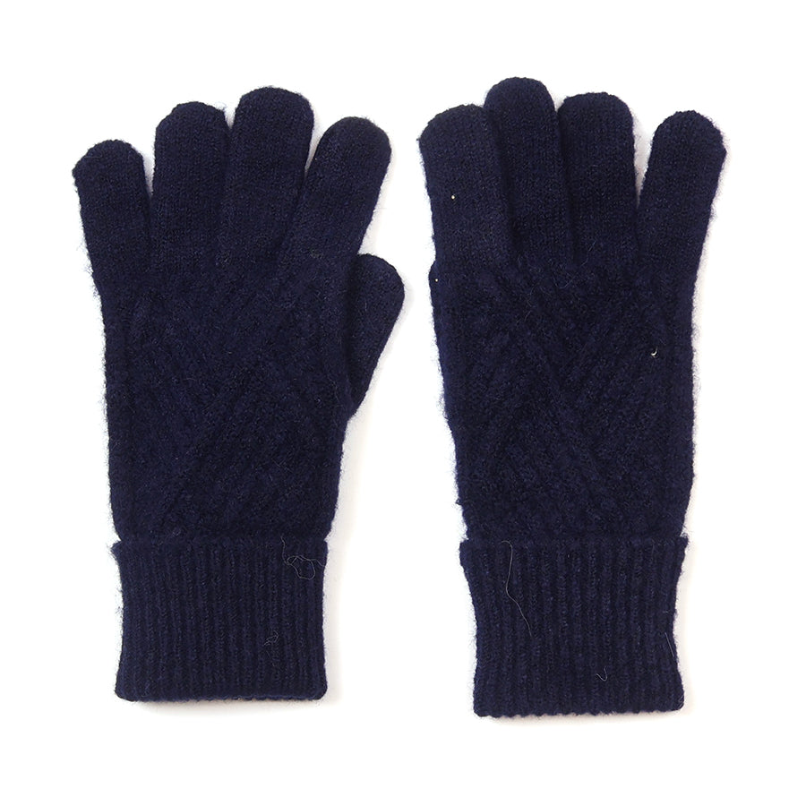 POM Charlotte Recycled Blend Cable Knit Gloves in Navy Blue