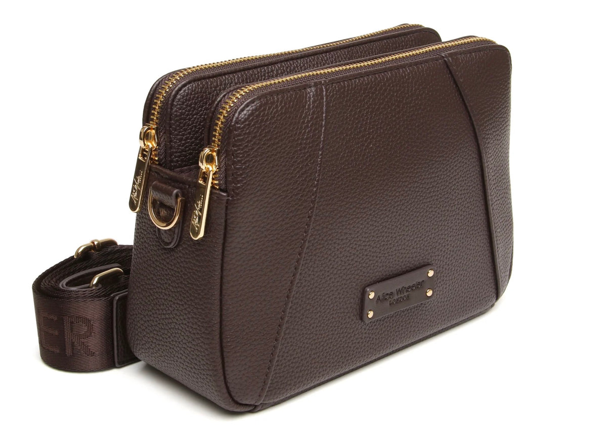 Alice Wheeler Kensington Brown Crossbody Bag (Double Zip)