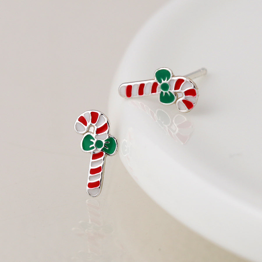 Sterling silver candy cane stud earrings
