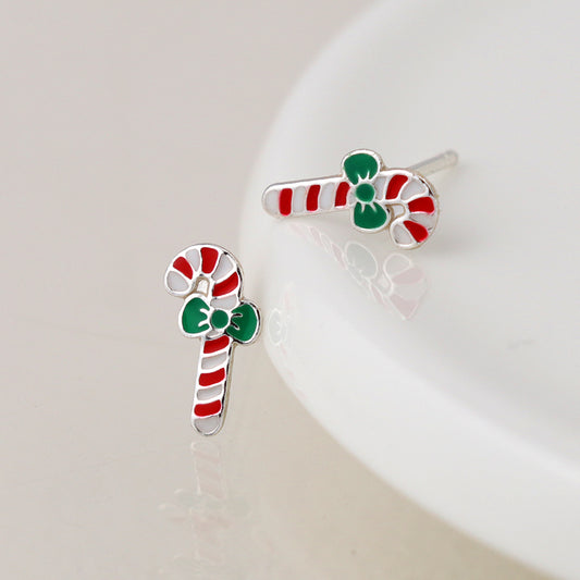 Sterling silver candy cane stud earrings