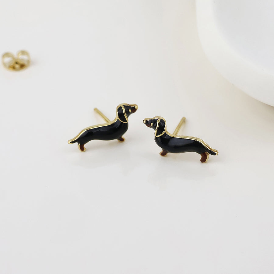 POM Gretchen golden enamel dachshund earrings