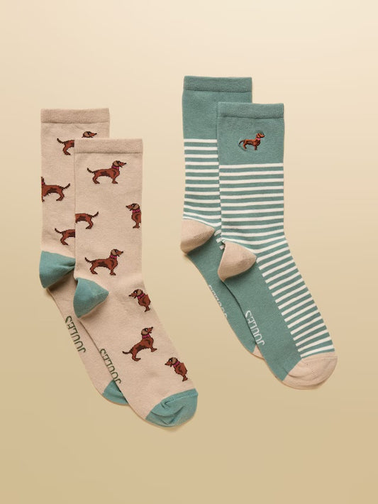 Joules Everyday Khaki/Cream 2 Pack Socks