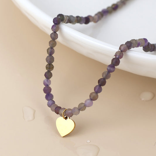POM Waterproof gold plated heart and indigo bead necklace