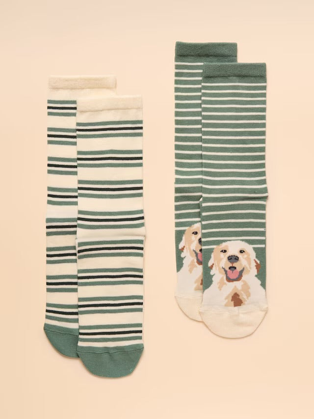 Joules Everyday Green/Ecru 2 Pack Socks