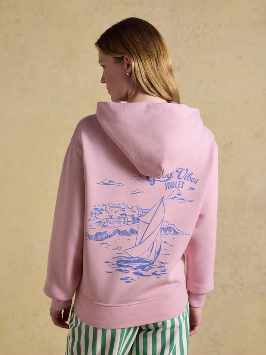 Joules Oversized Unisex Beach Hoodie Good Vibes in Pink