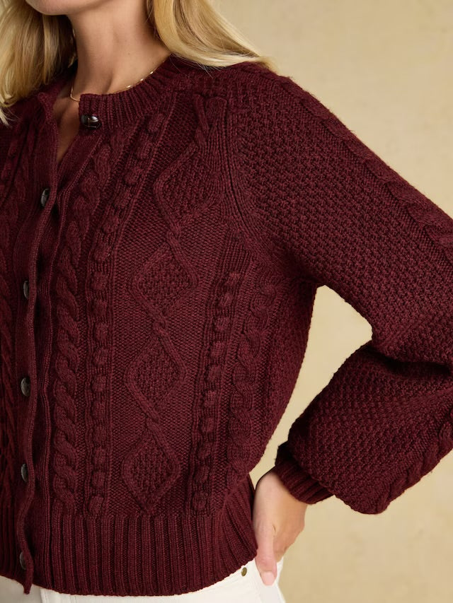 Joules Rafferty Wine Red Cable Knit Cardigan