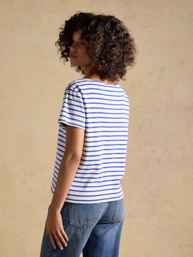 Joules Harbour Cream & Blue Short Sleeve Striped Boat Neck Long Sleeve Breton Top