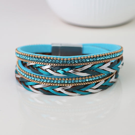 POM Electric blue crystals and plaits multistrand bracelet