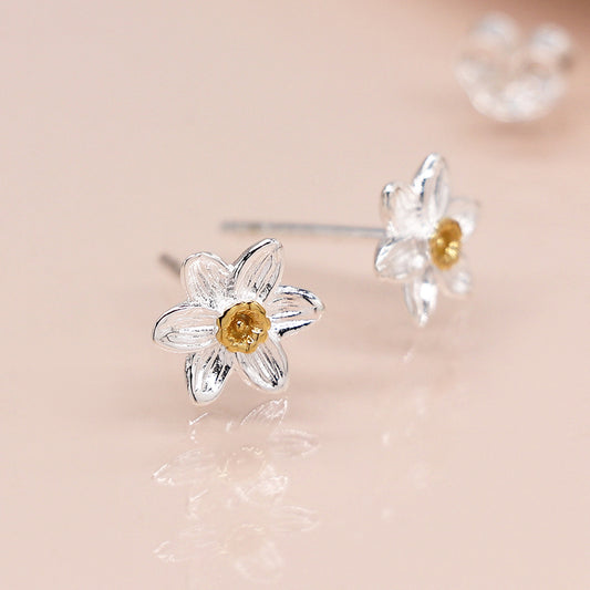 POM Sterling silver and gold daffodil stud earrings
