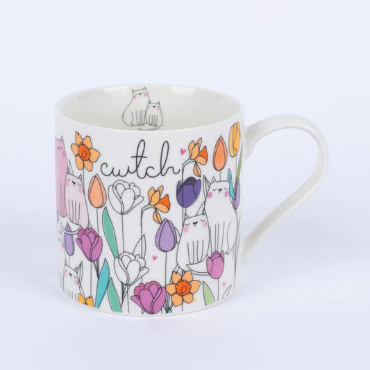 Belly Button Cwtch Cats And Flowers New Bone China Mug