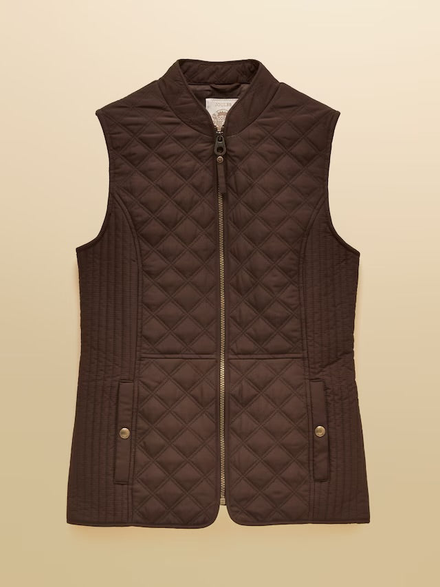 Joules Minx Chocolate Brown Showerproof Diamond Quilted Gilet