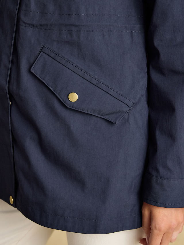 Joules Portwell Navy Blue Waterproof Raincoat With Hood and Adjustable Waist