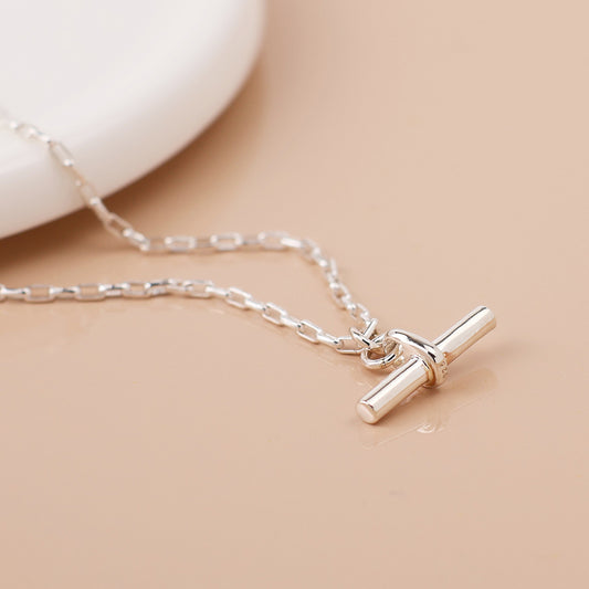 POM Sterling silver t-bar necklace
