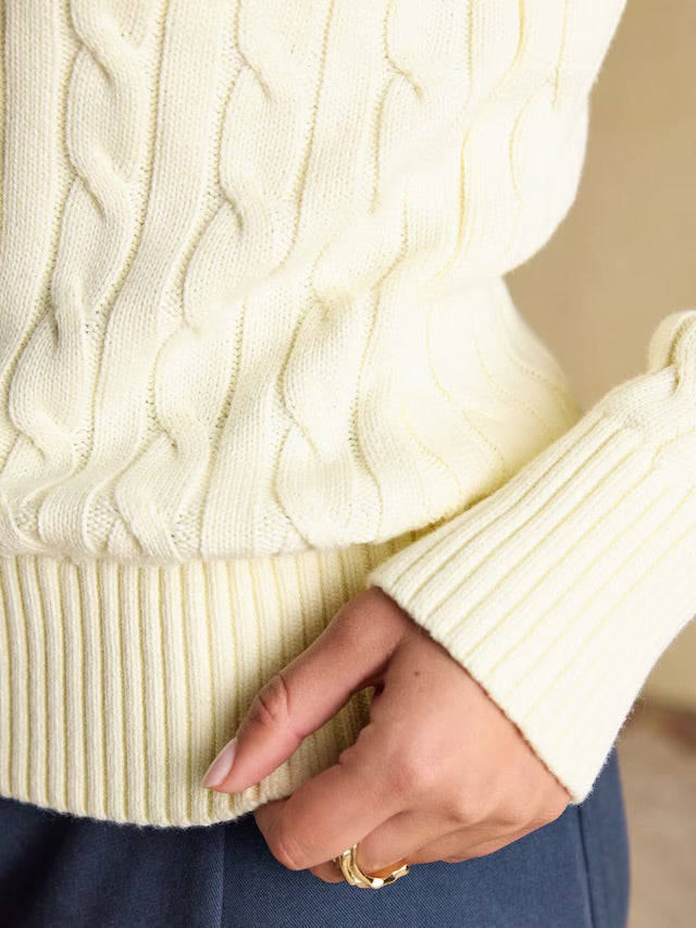Joules Cream Classic V-Neck Cotton Cable Knit Jumper