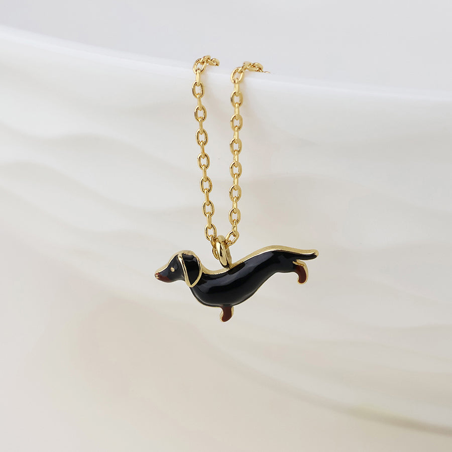 POM Gretchen golden enamel dachshund necklace