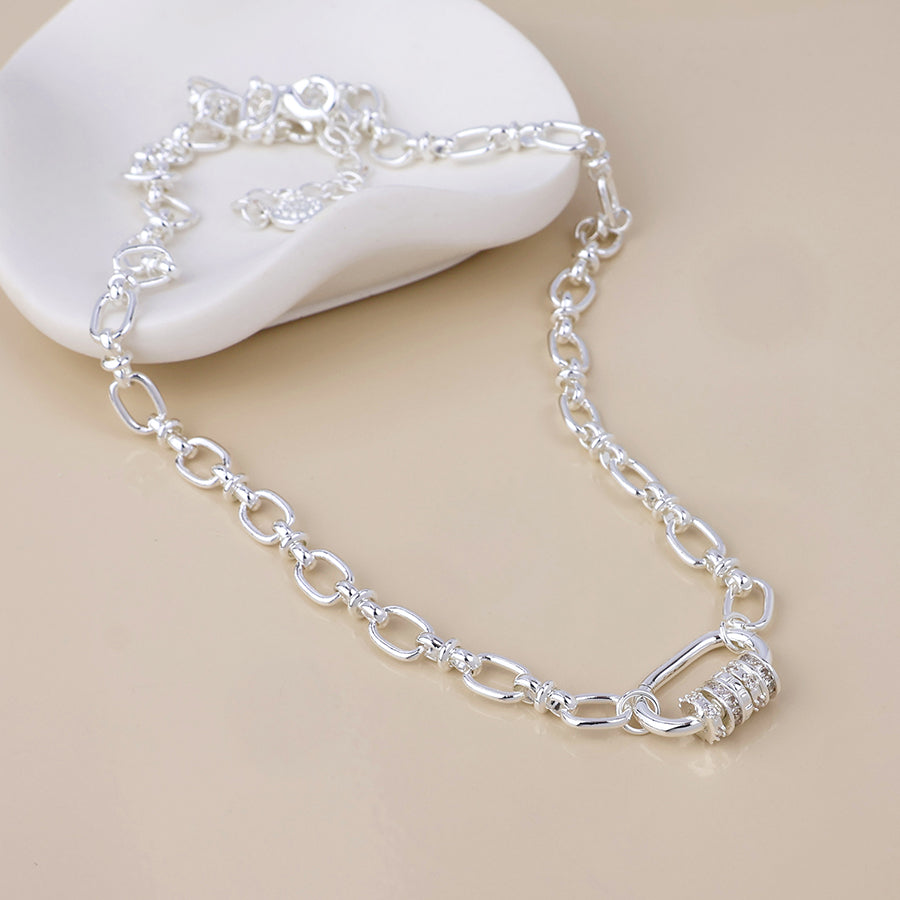 POM Chroma silver plated link necklace with mixed crystal rings