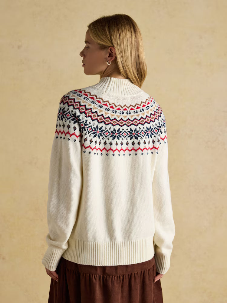 Joules Alba Cream Fairisle High Neck Cotton Blend Jumper