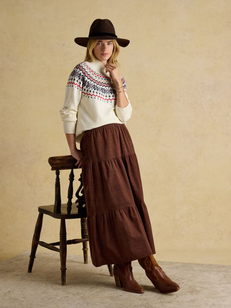 Joules Alba Cream Fairisle High Neck Cotton Blend Jumper