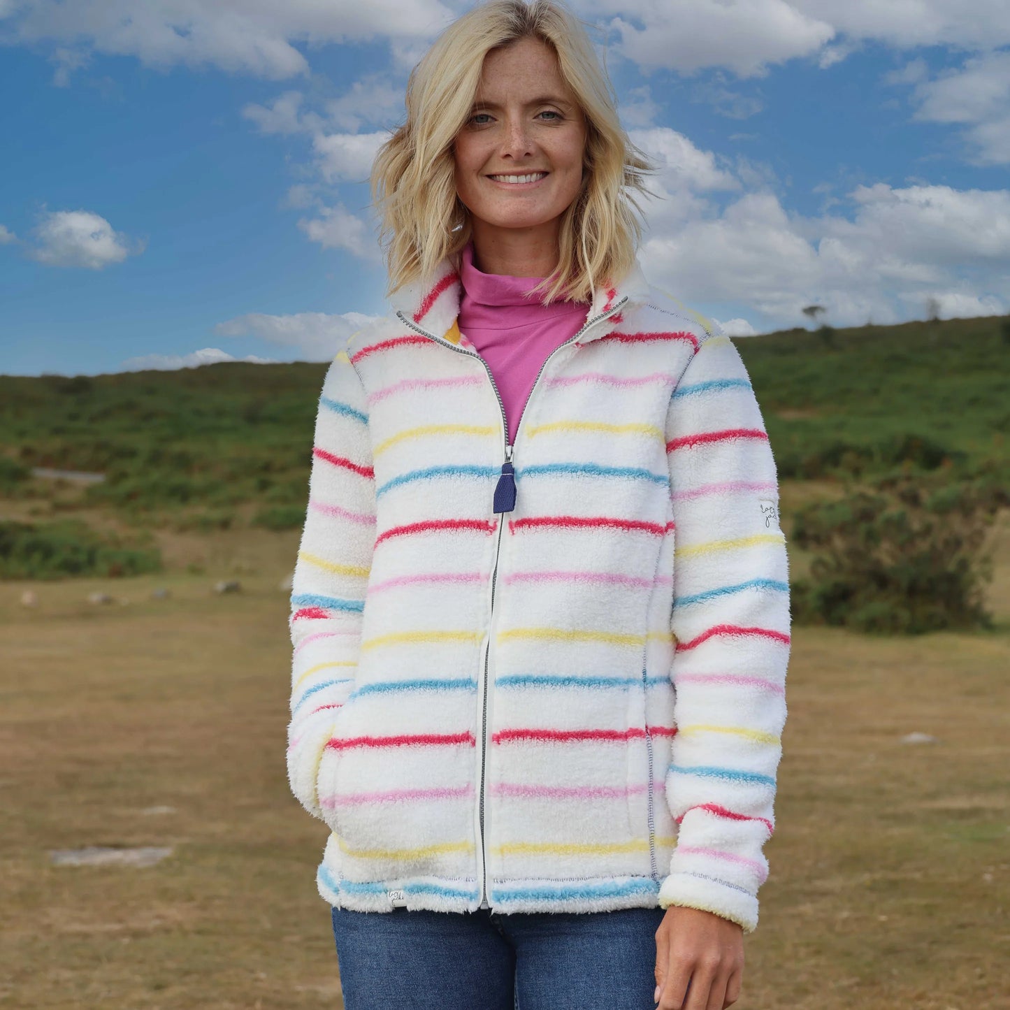 Striped Full Zip Snug in Winter Brights by Lazy Jacks