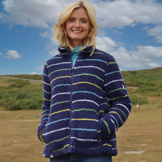 Striped Full Zip Striped Snug in Winter Greens  by Lazy Jacks