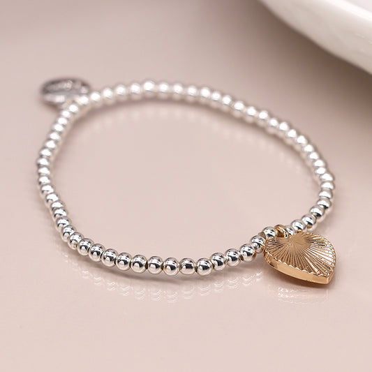 Beaded Bracelet with Faux Gold Textured Heart Charm