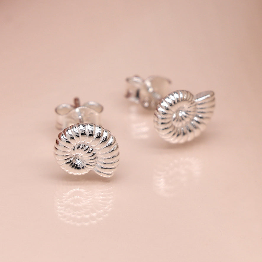 POM Silver Fossil Shell Ammonite Earrings