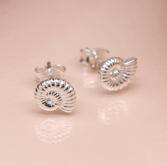 POM Silver Fossil Shell Ammonite Earrings