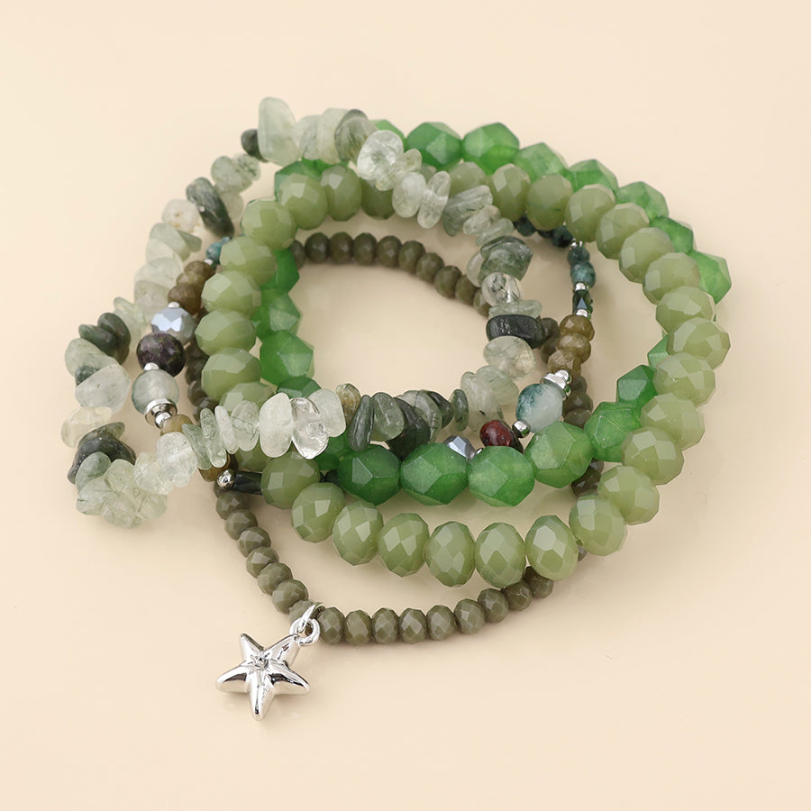 POM Misty five bracelet green mix beaded stack with silver star
