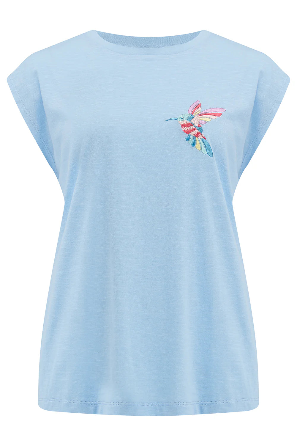 Sugarhill Chrissy Relaxed Tank T-Shirt - Pale Blue, Tropical Hummingbird